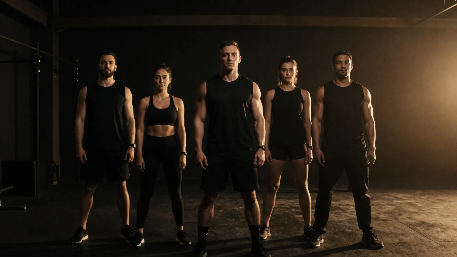Five ambassadors standing together in a dark gym